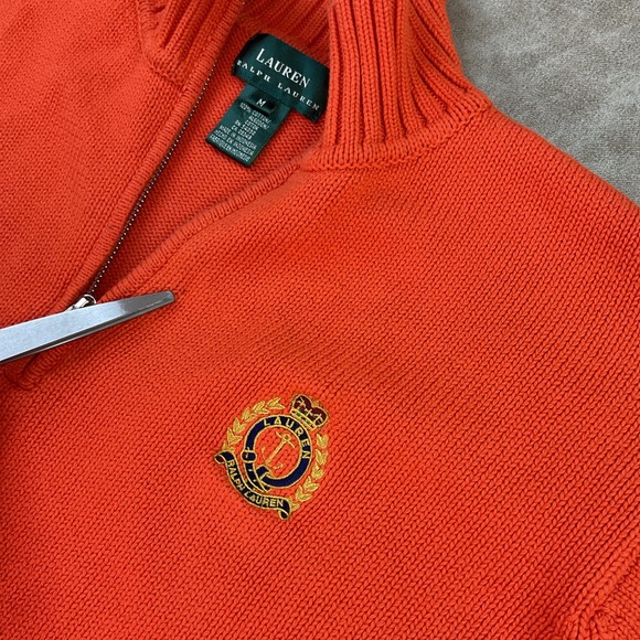 Vintage Lauren Ralph Lauren Sweater Knit 1/4 Zip Pullover Crown Logo Women Sz M - Picture 4 of 10